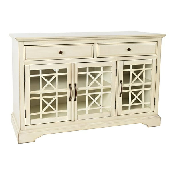 Benjara 4 Door Wooden Cabinet with Metal Knob Handles White Benjara 4 Door Wooden Cabinet with Metal Knob Handles White
